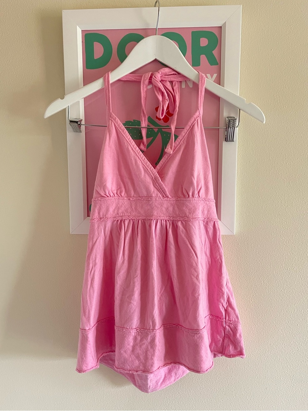 SO Y2K Babydoll Halter Tank Top Cami Empire Waist Size Large Candy Pink